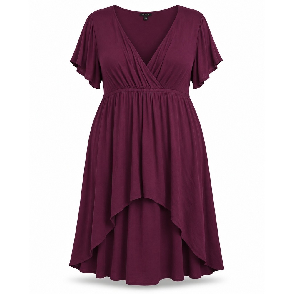 Torrid Purple High Low Surplice Dress Size 3 Plus Size Flutter Sleeve Boho Plum